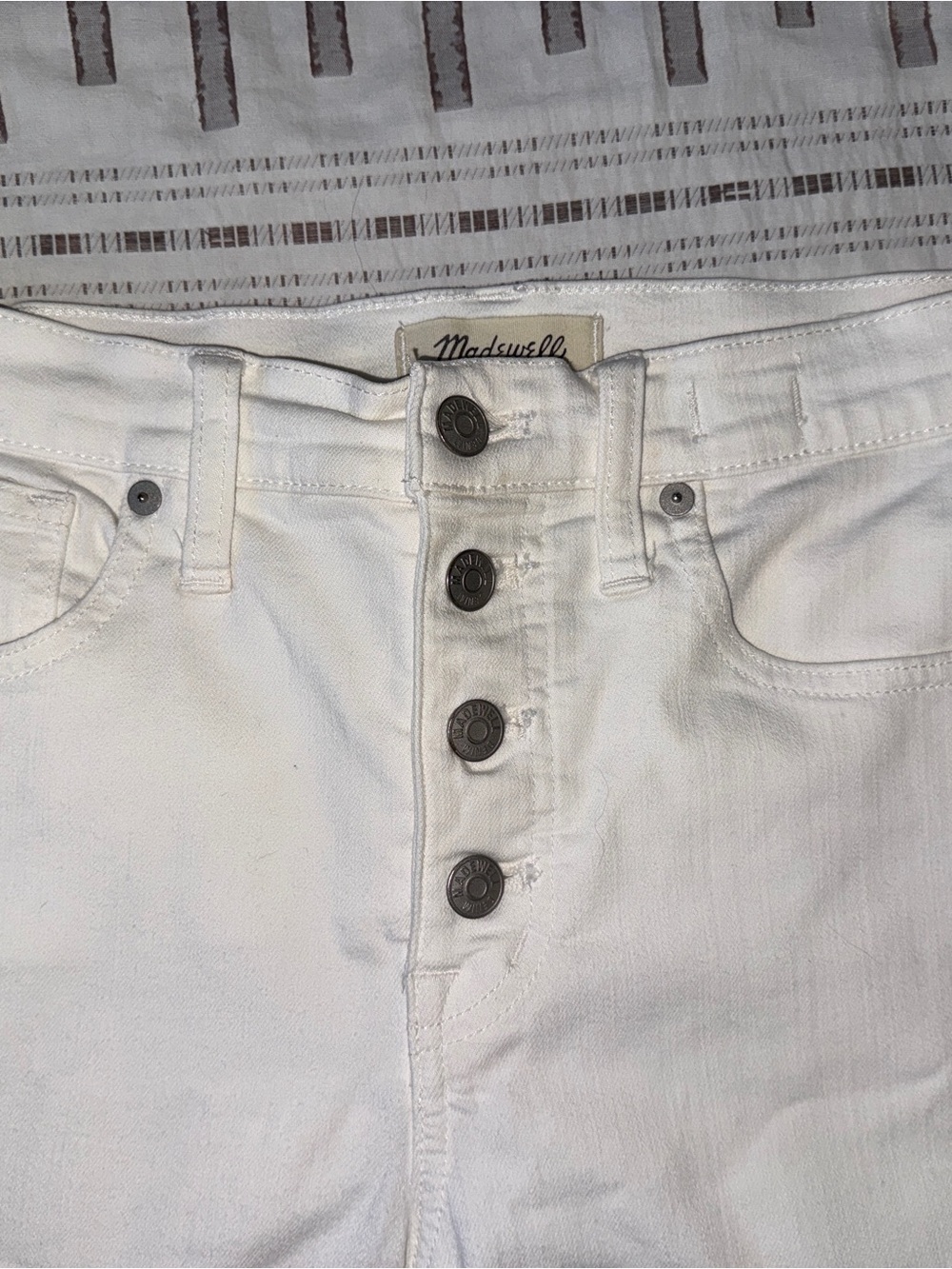 Madewell 10" High-Rise Skinny Crop Jeans Button Front White Frayed Hem